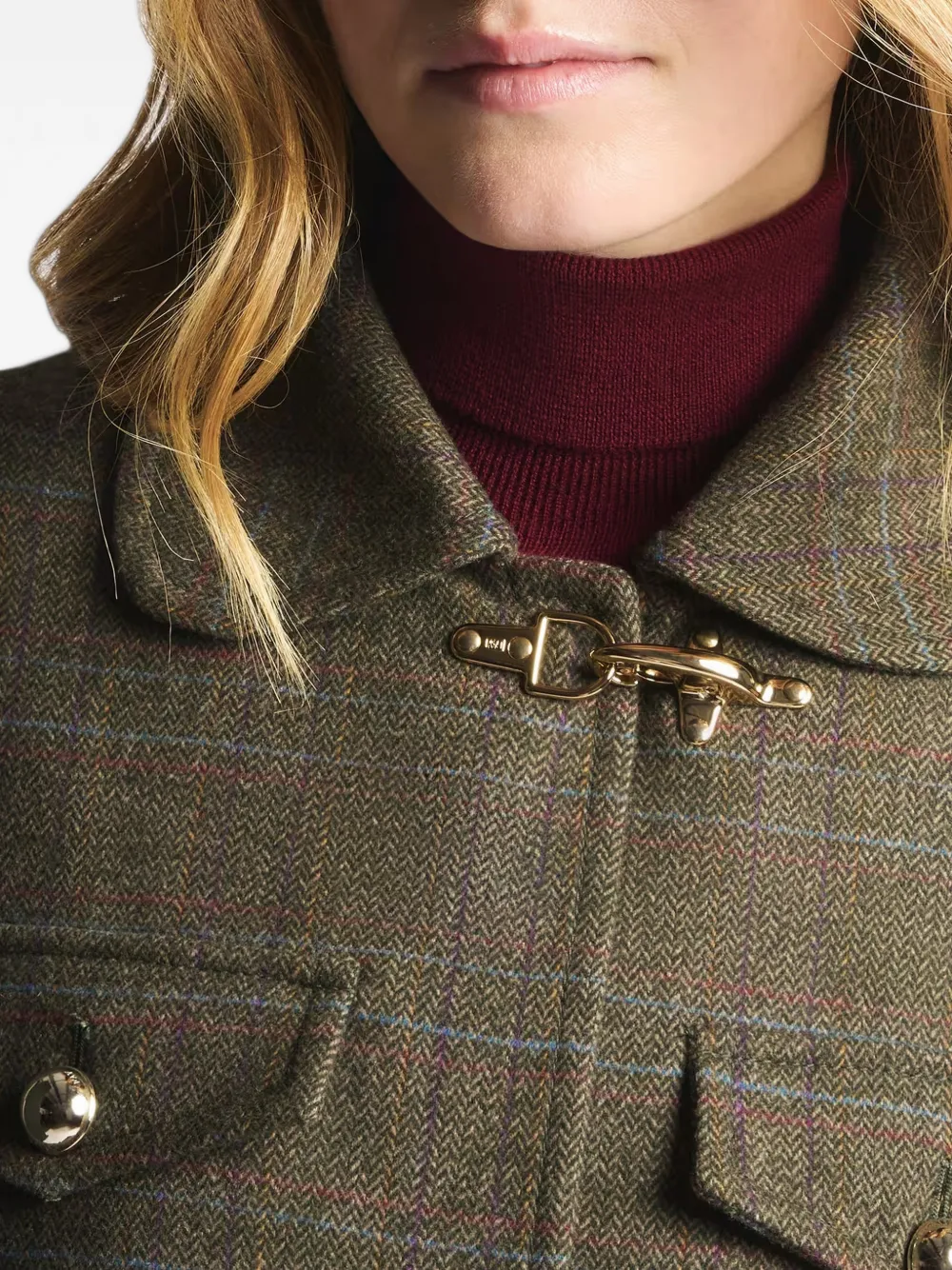 Fay Geruit cropped jack met houtje-touwtje sluiting Groen