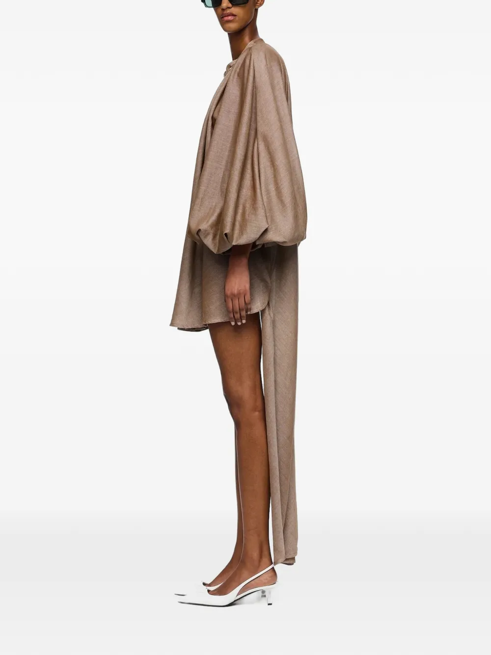 Marrakshi Life Mini the High-low Touareg Balloon-sleeve Dress in Brown, view 3