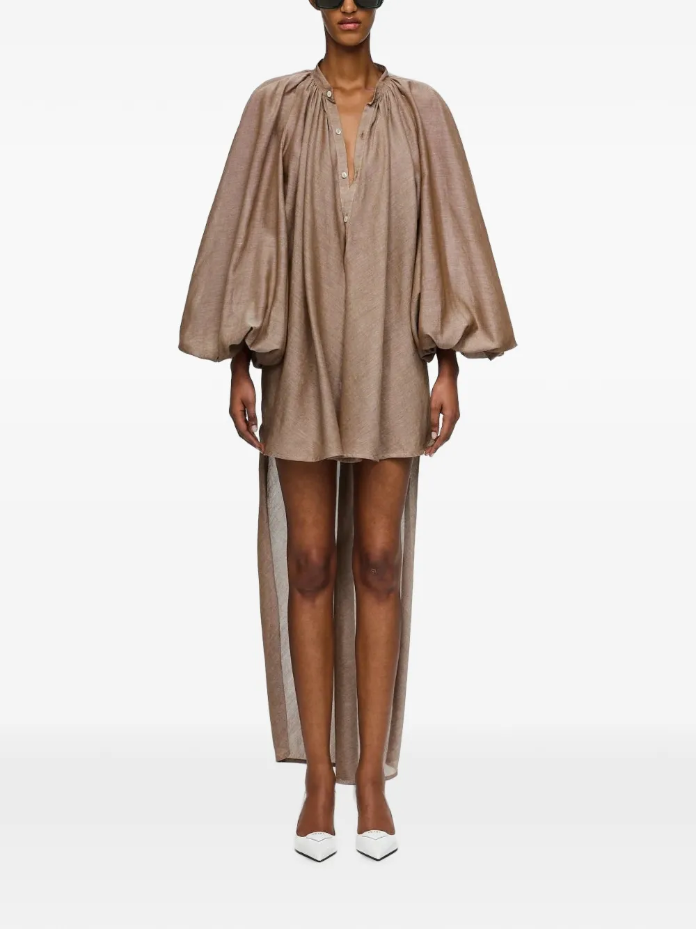 Marrakshi Life mini The High-Low Touareg balloon-sleeve dress - Marrone