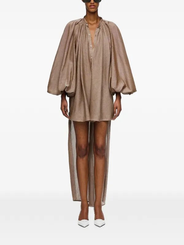 Marrakshi Life Mini the High-low Touareg Balloon-sleeve Dress in Brown