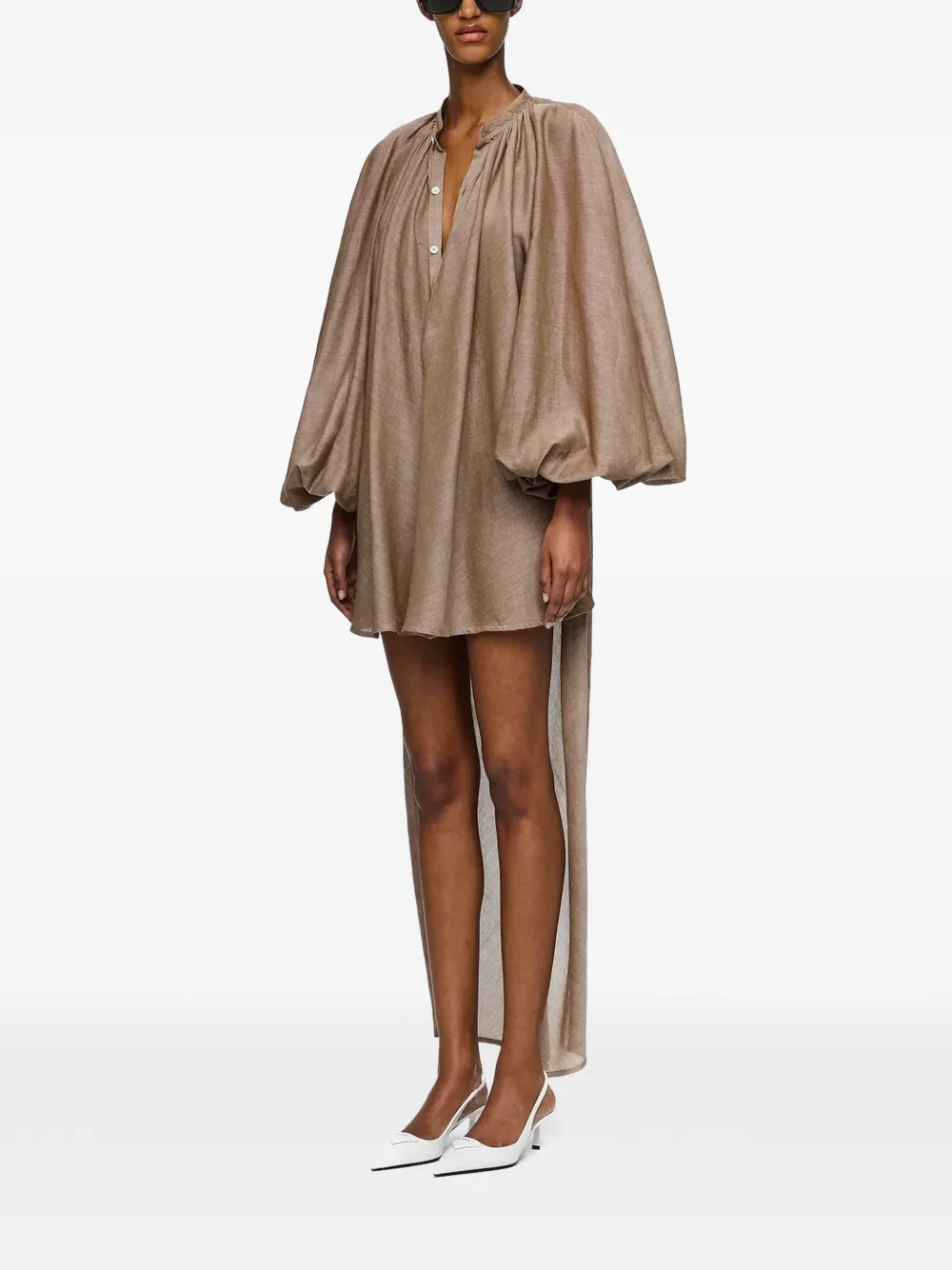 Marrakshi Life Mini the High-low Touareg Balloon-sleeve Dress in Brown, view 2