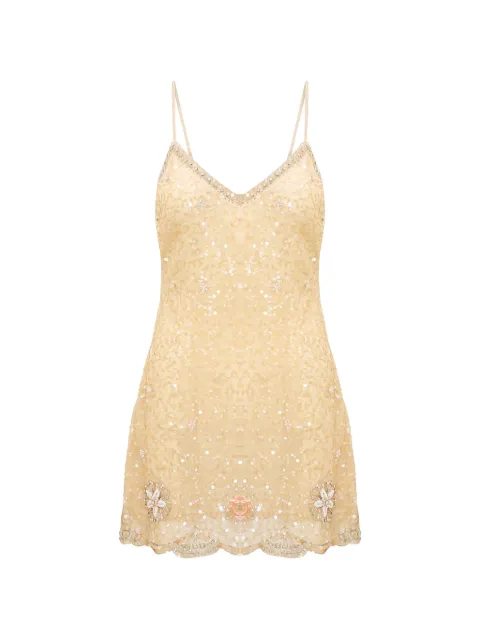 LoveShackFancy Minikleid mit floralem Patch und Pailletten