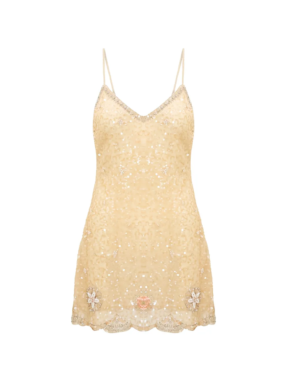 LoveShackFancy Mini-jurk verfraaid met pailletten en bloemenpatch Beige