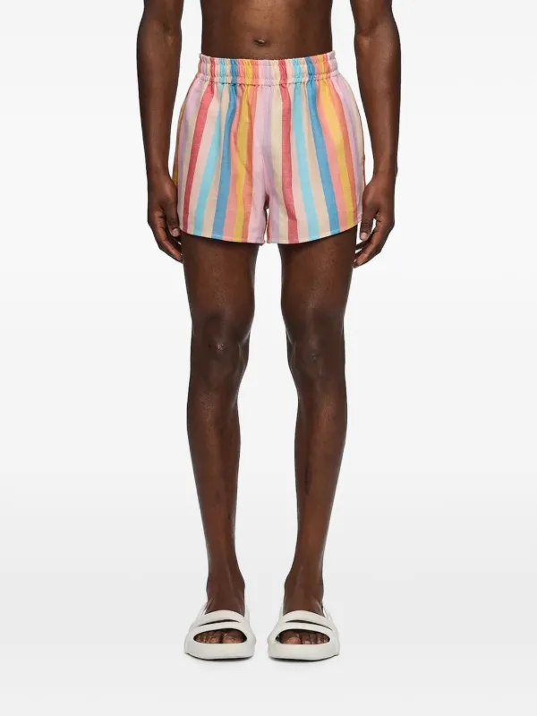Marrakshi Life The High Waisted Striped Cotton Shorts in Pink