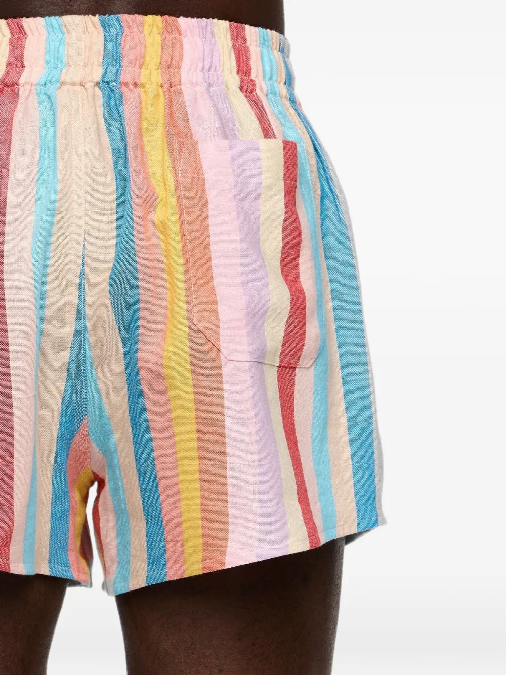 Marrakshi Life The High Waisted Striped Cotton Shorts in Pink, view 3