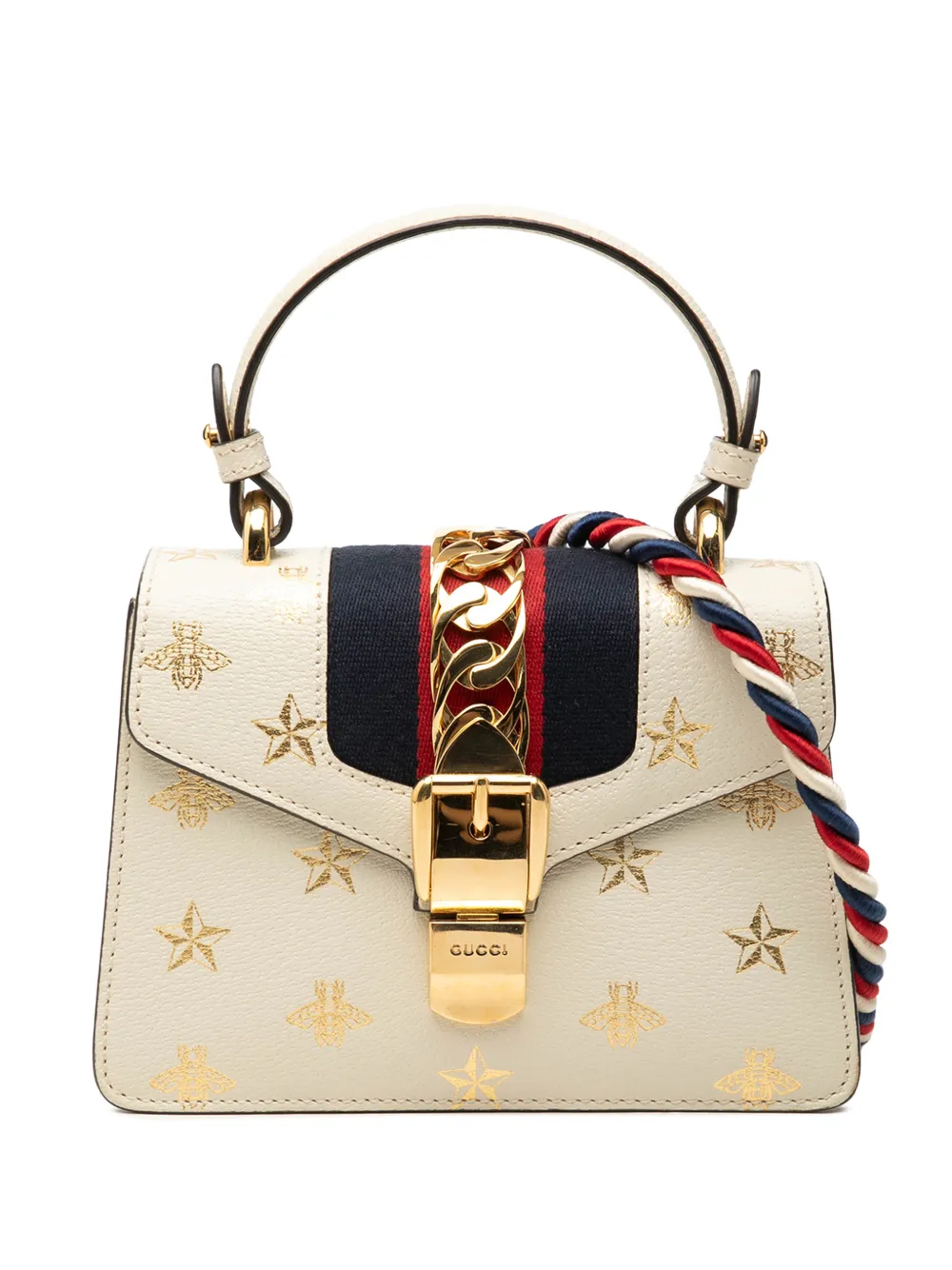 Gucci Pre-Owned 2000-2015 Mini Calfskin Bee Star Web Sylvie Top Handle Bag satchel - Bianco
