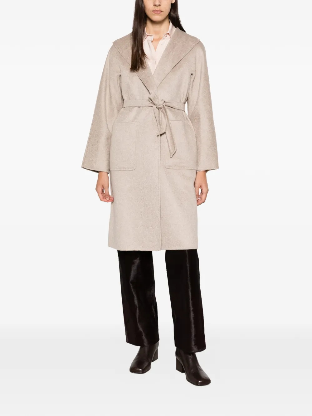 Max Mara belted hooded coat Beige