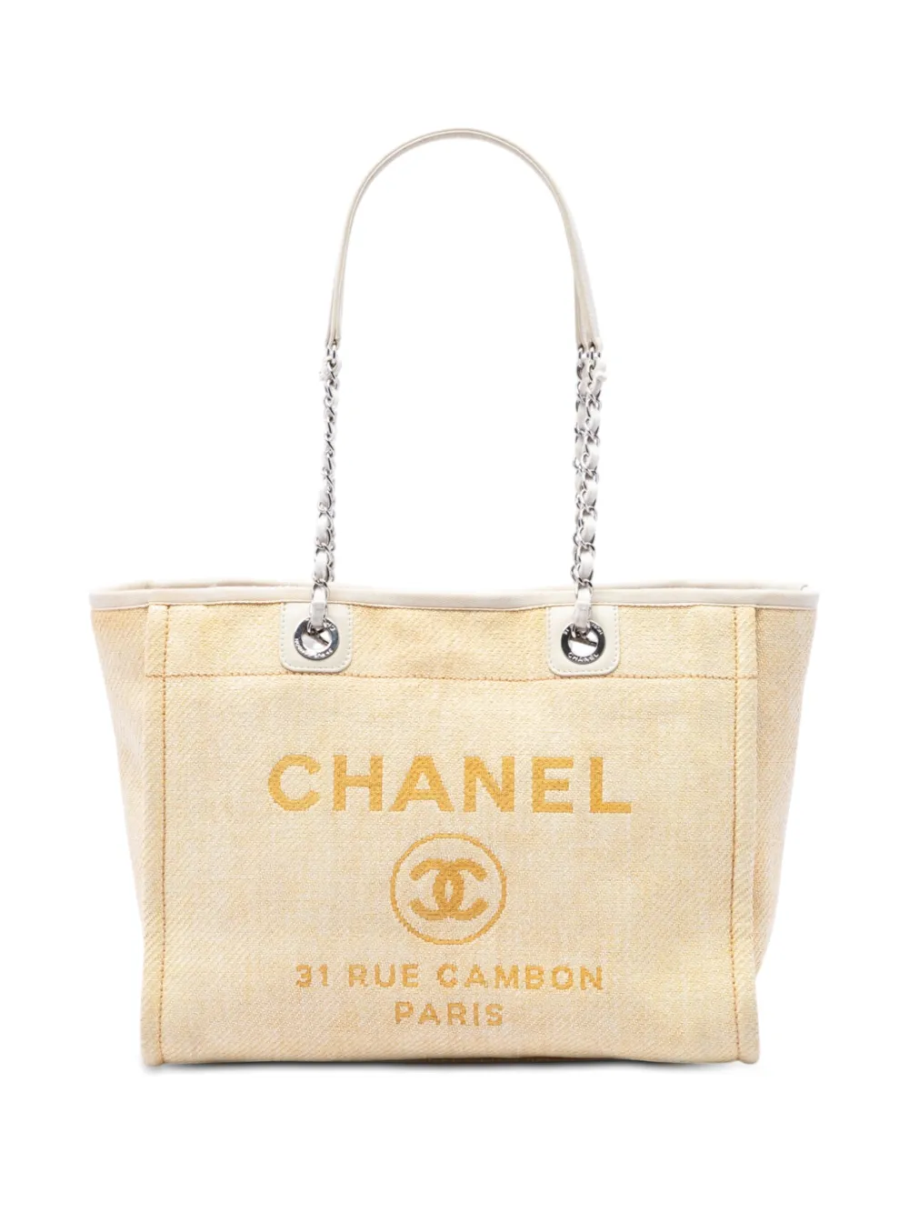 CHANEL Pre-Owned 2013-2014 Small Raffia Deauville tote bag - Giallo