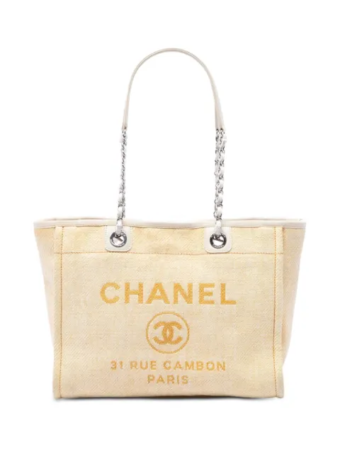 CHANEL Pre-Owned Deauville 拉菲草小号手提包(2013-2014年典藏款)