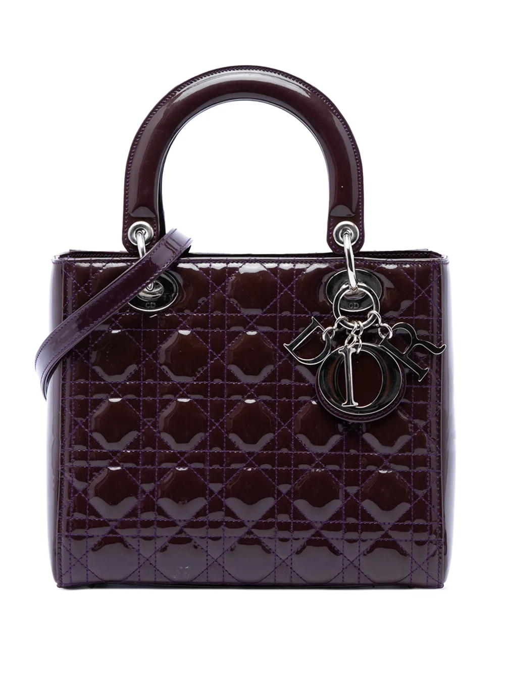 Christian Dior Pre-Owned 2015 Medium Patent Cannage Lady Dior satchel - Viola