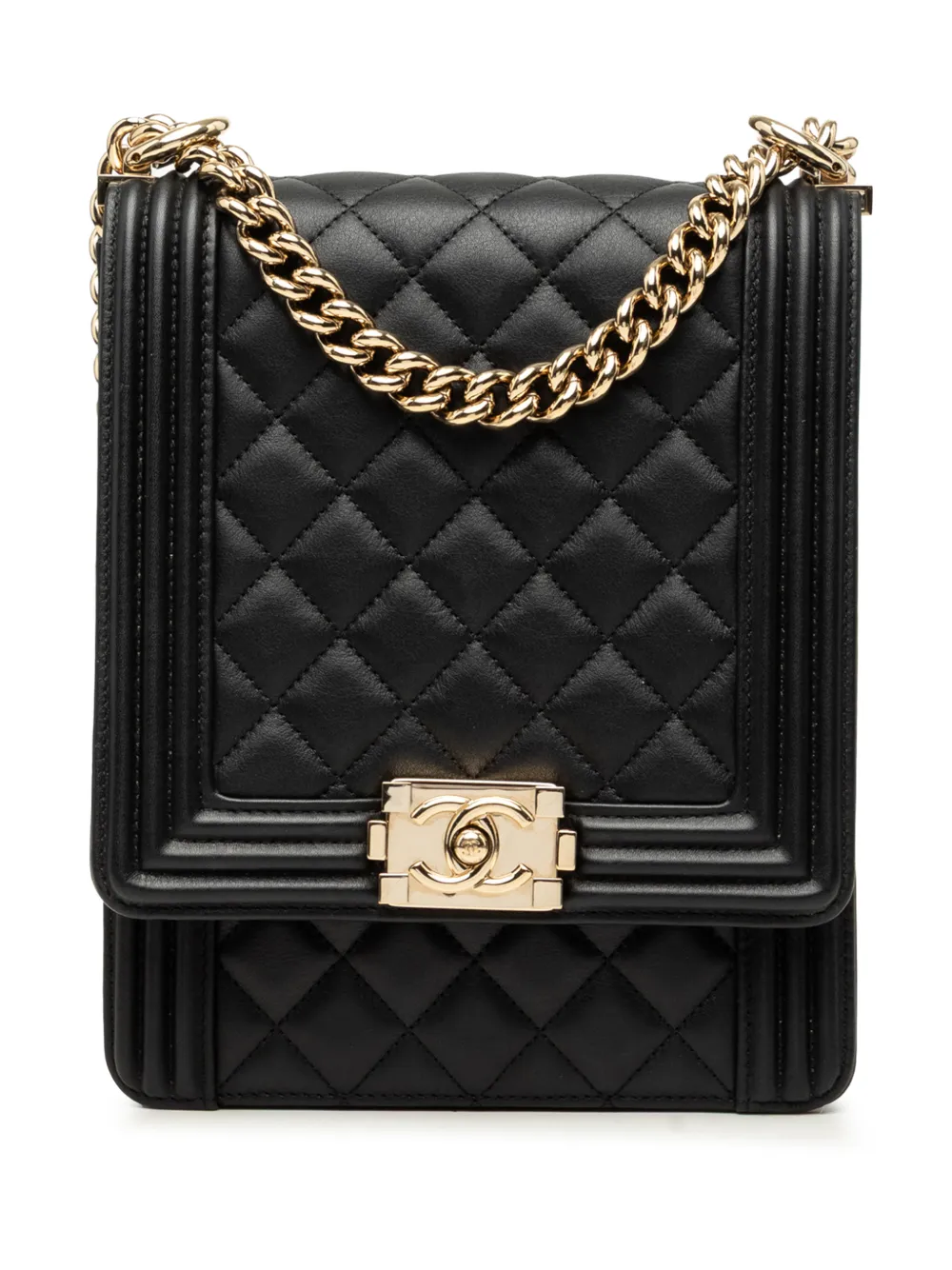 CHANEL Pre-Owned 2019 Quilted Lambskin North South Boy Flap crossbody bag - Black