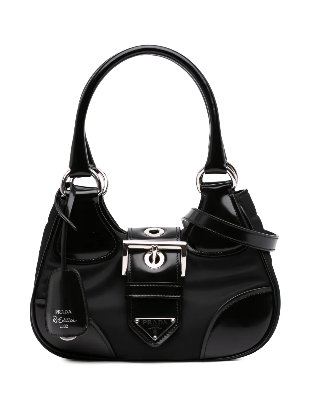 Prada Pre-Owned 2013-2026 Re Nylon and Shiny Calfskin Re Edition 2002 Moon satchel - Schwarz