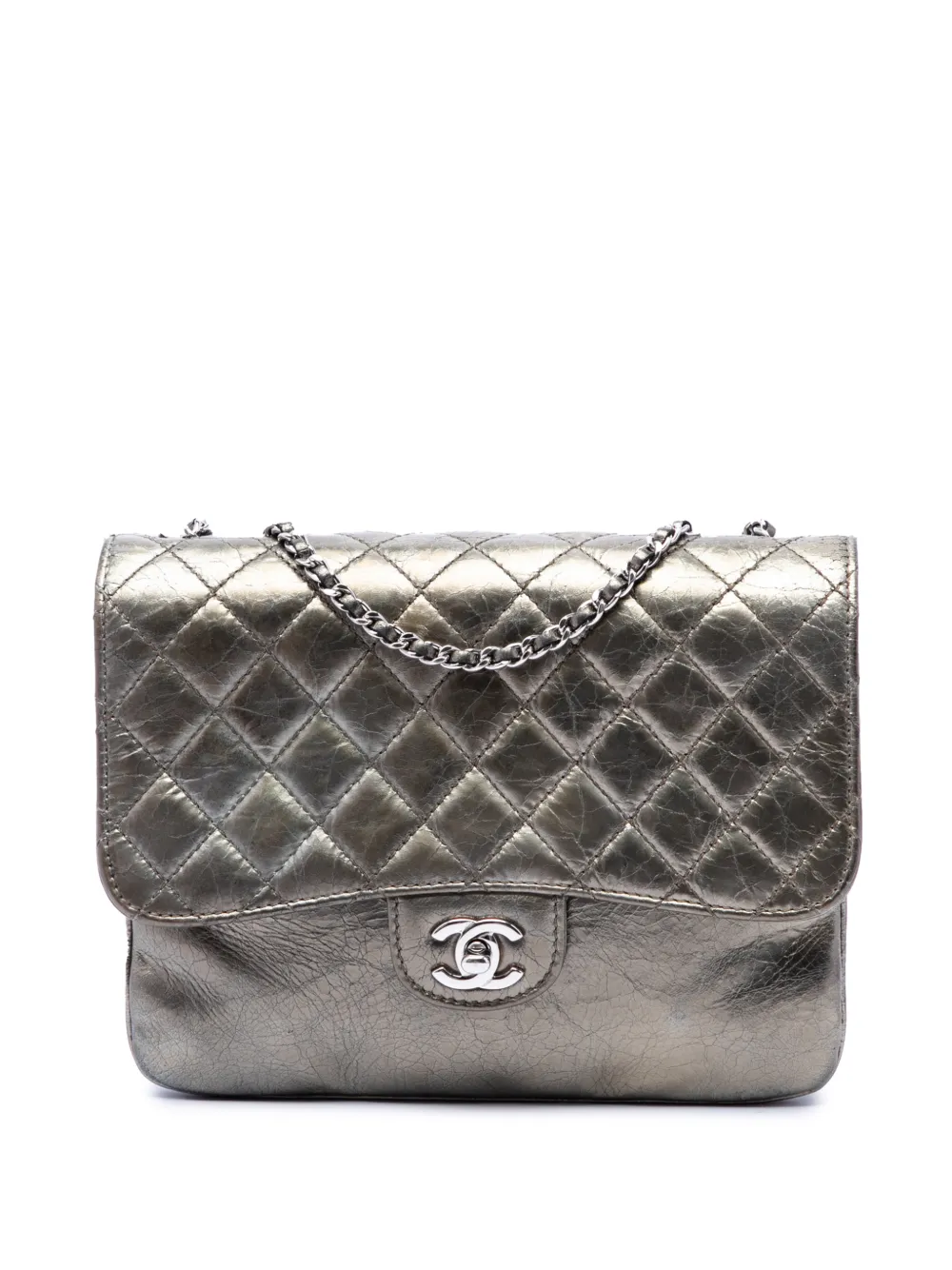 CHANEL Pre-Owned 2012 Medium Metallic Crackled Calfskin Clams Pocket Flap shoulder bag - Grigio