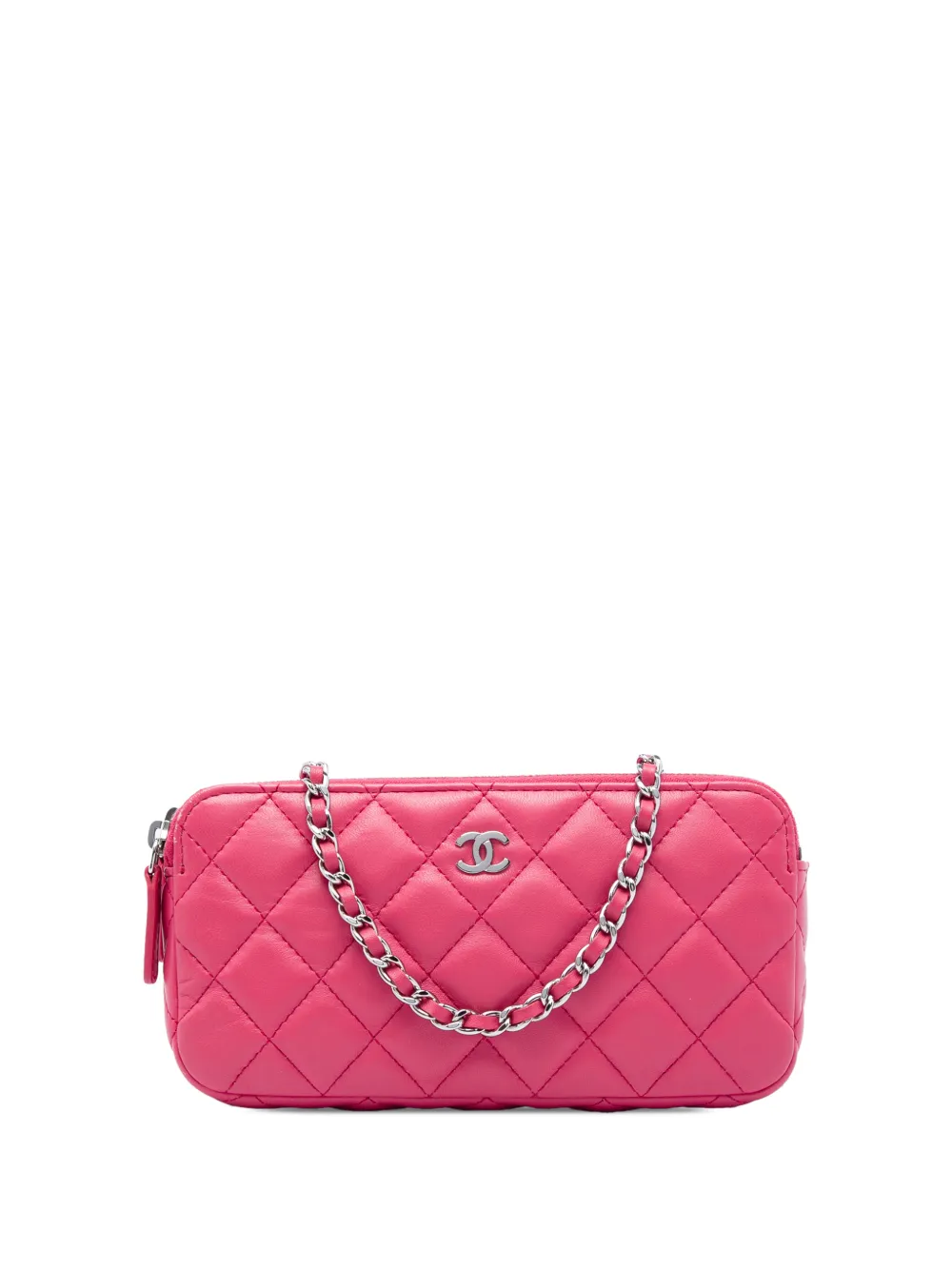 CHANEL Pre-Owned 2019 CC Quilted Lambskin Double Zip Clutch On Chain crossbody bag - Rosa