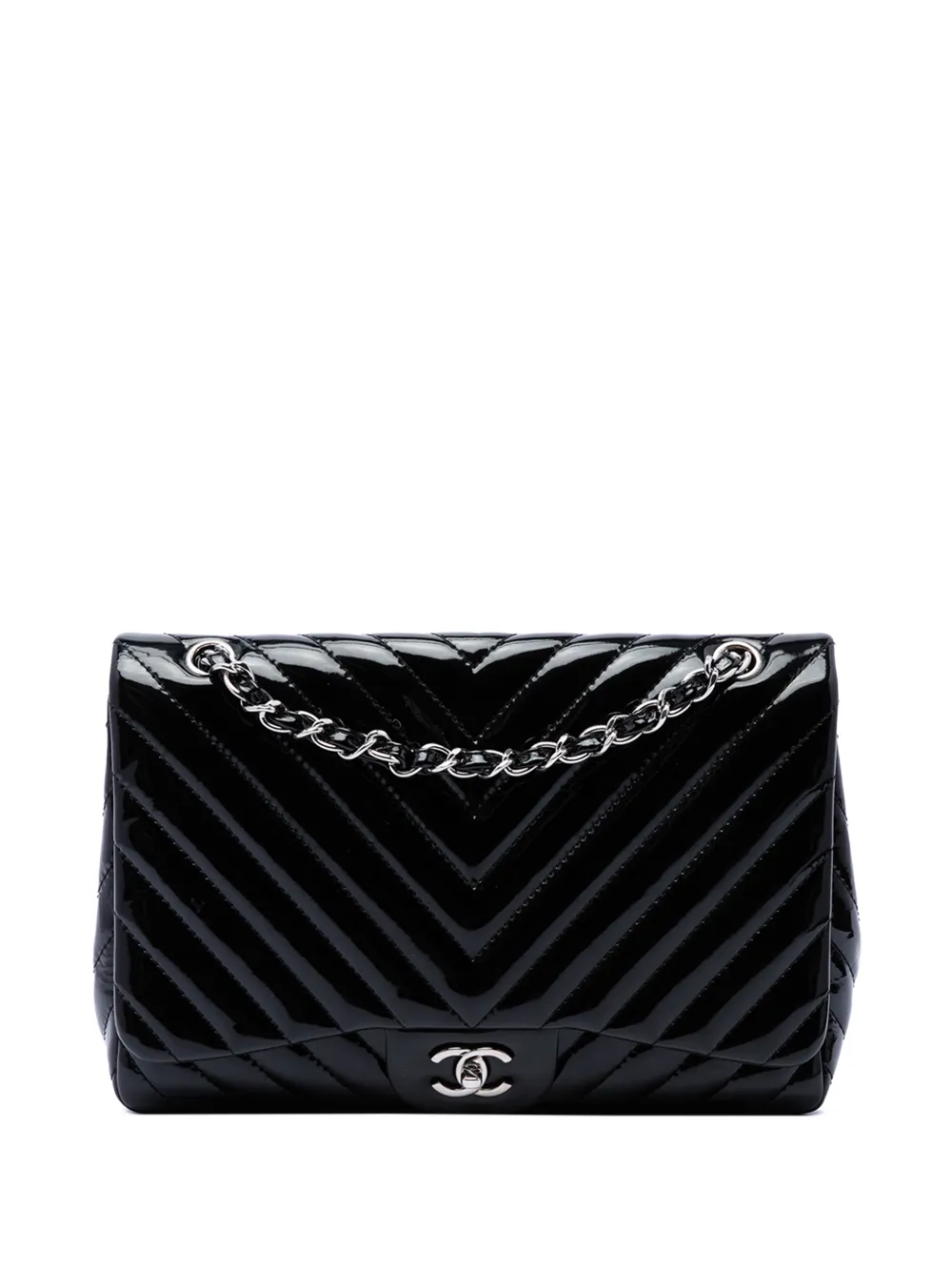 CHANEL Pre-Owned 2009-2010 Jumbo Classic Chevron Patent Single Flap shoulder bag - Nero