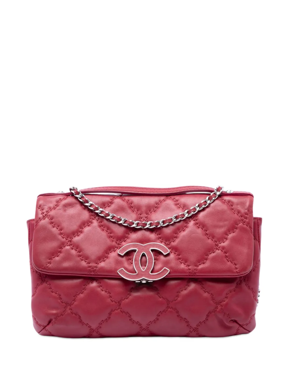 CHANEL Pre-Owned 2012-2013 Quilted Calfskin Double Stitch Hamptons Clutch with Chain satchel - Rot
