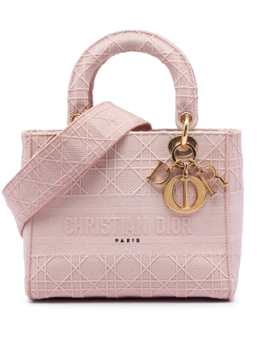 Christian Dior Pre-Owned 2020 Medium Embroidered Canvas Cannage Lady D Lite satchel - Rosa