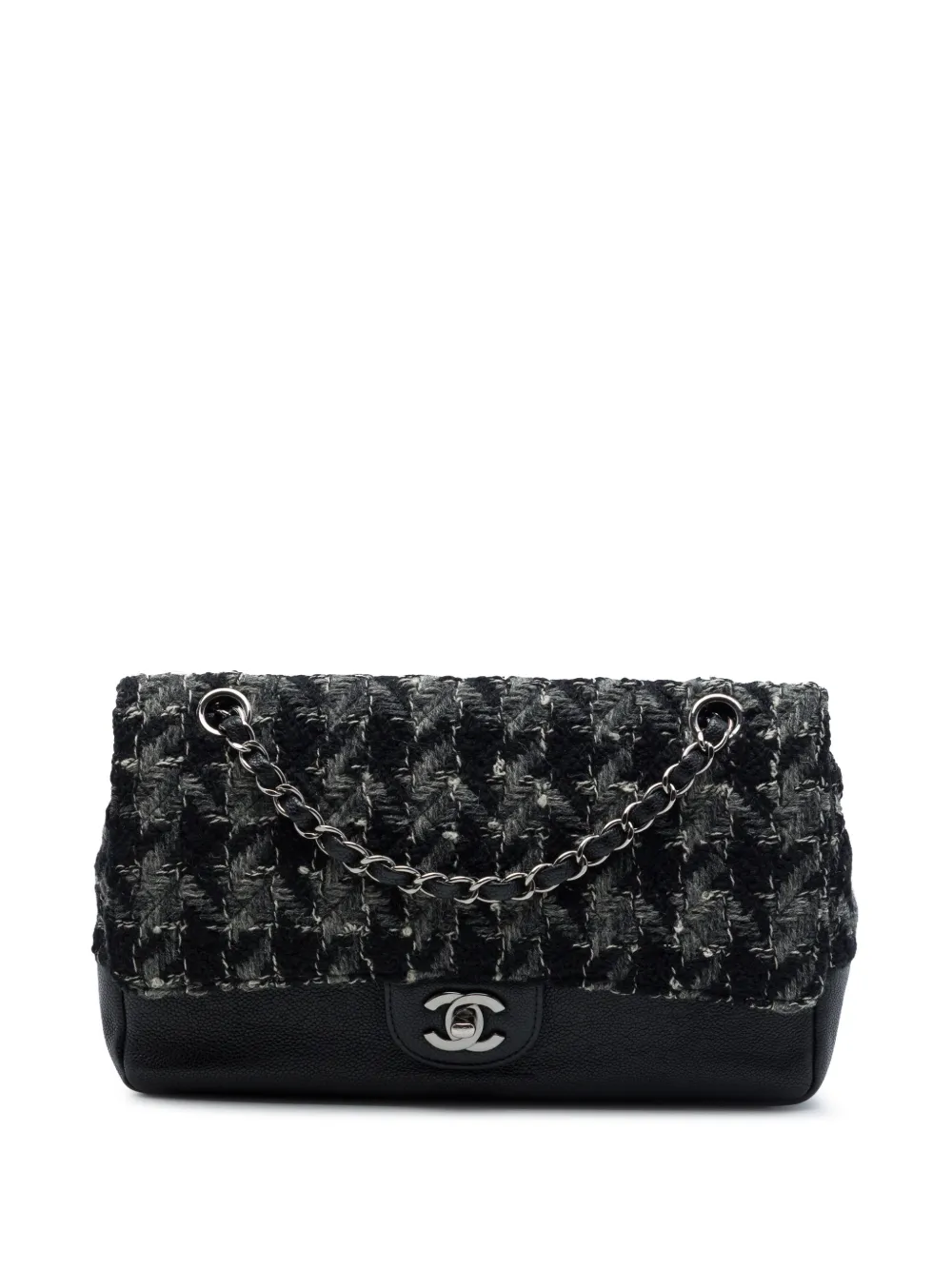 CHANEL Pre-Owned 2016-2017 Medium Classic Tweed and Caviar Double Flap shoulder bag - Nero