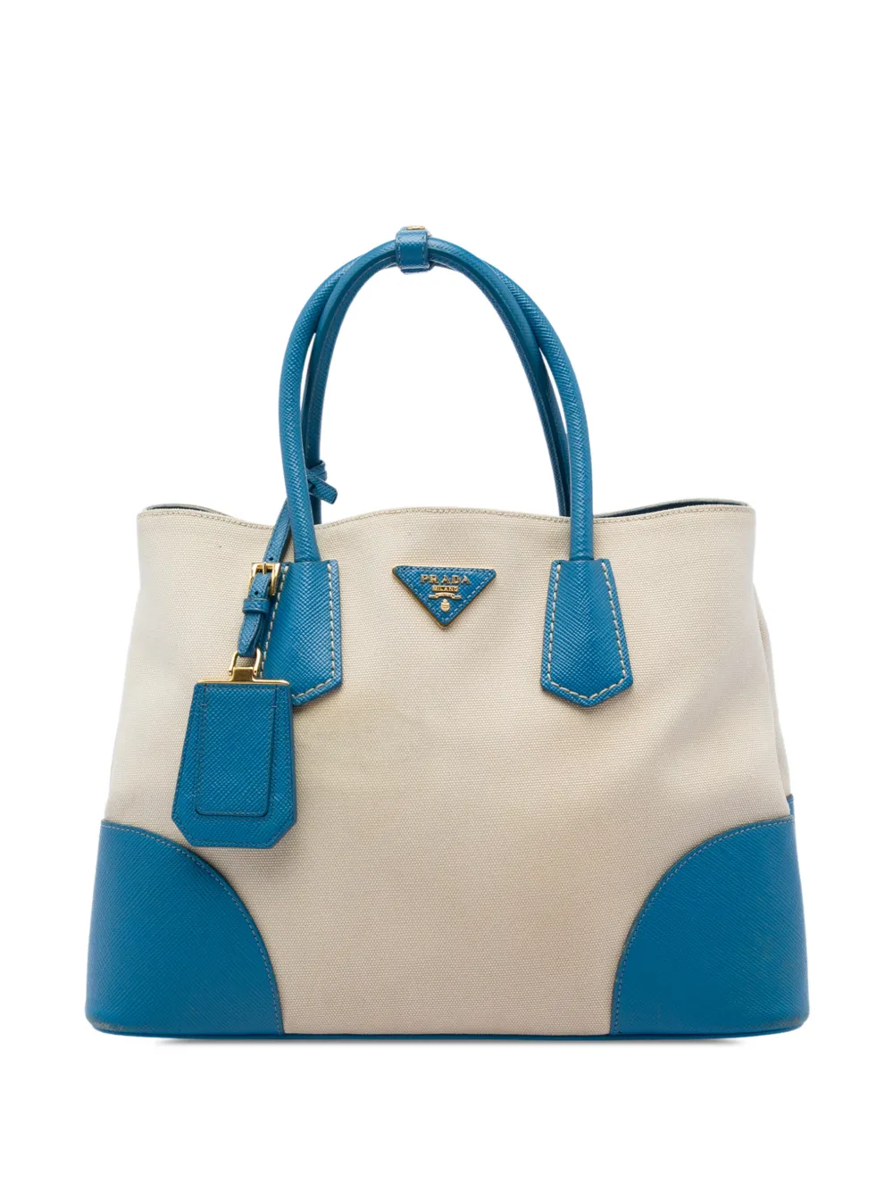 Prada Pre-Owned 2013-2026 Medium Saffiano Cuir Trimmed Canvas Double satchel - Blau