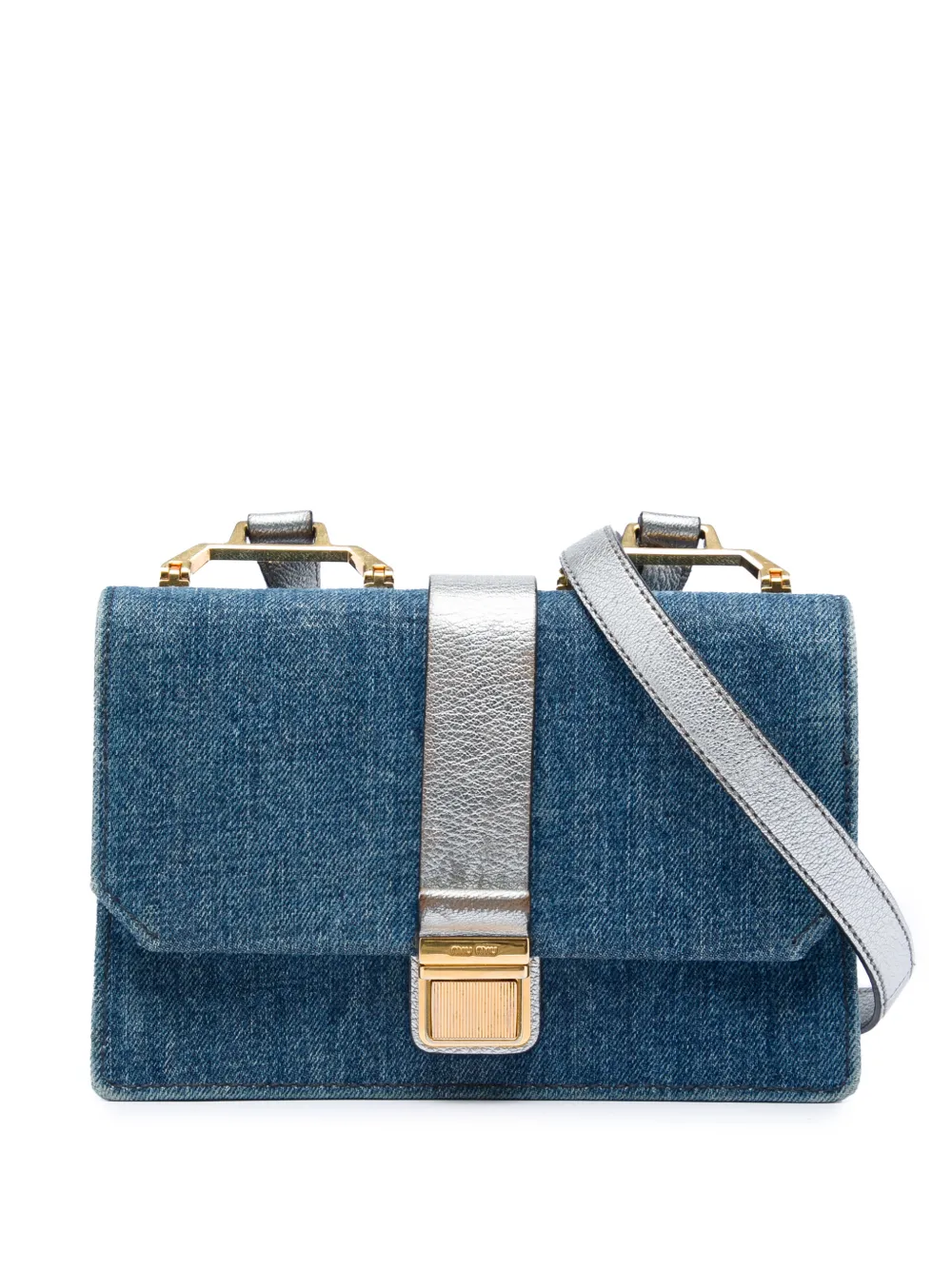Miu Miu Pre-Owned 2010-2026 Denim Metallic Goatskin Madras Flap crossbody bag - Blu