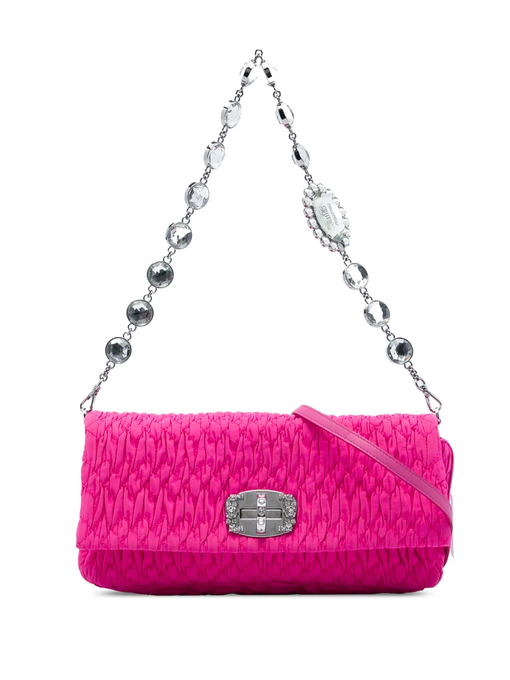 Miu Miu Pre-Owned 2010-2020 Matelasse Nylon Crystal Chain satchel - Rosa
