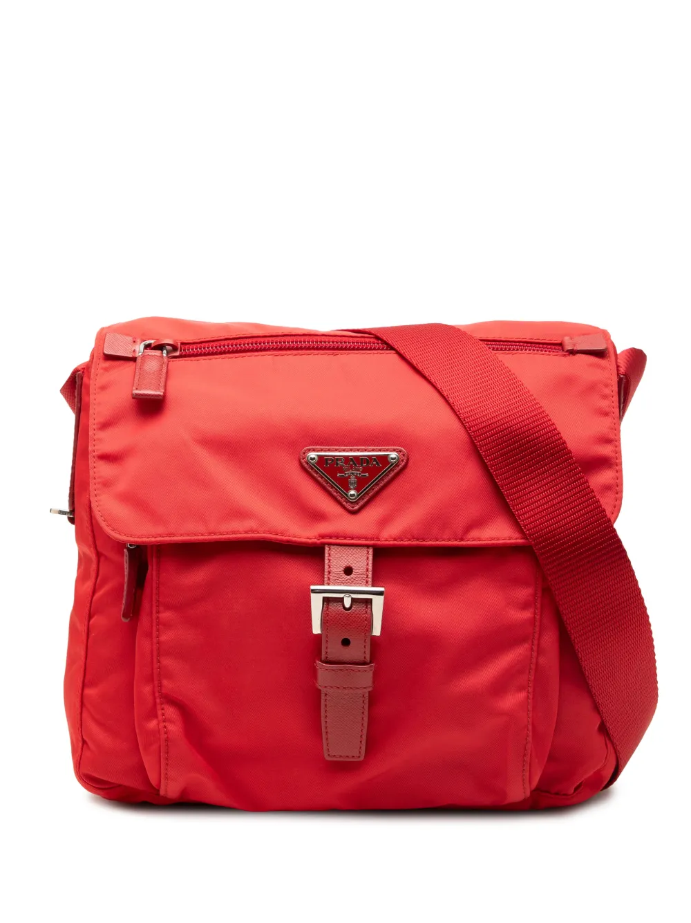 Prada Pre-Owned 2013-2026 Saffiano Trimmed Tessuto Zip Buckle Messenger Bag crossbody bag - Rot