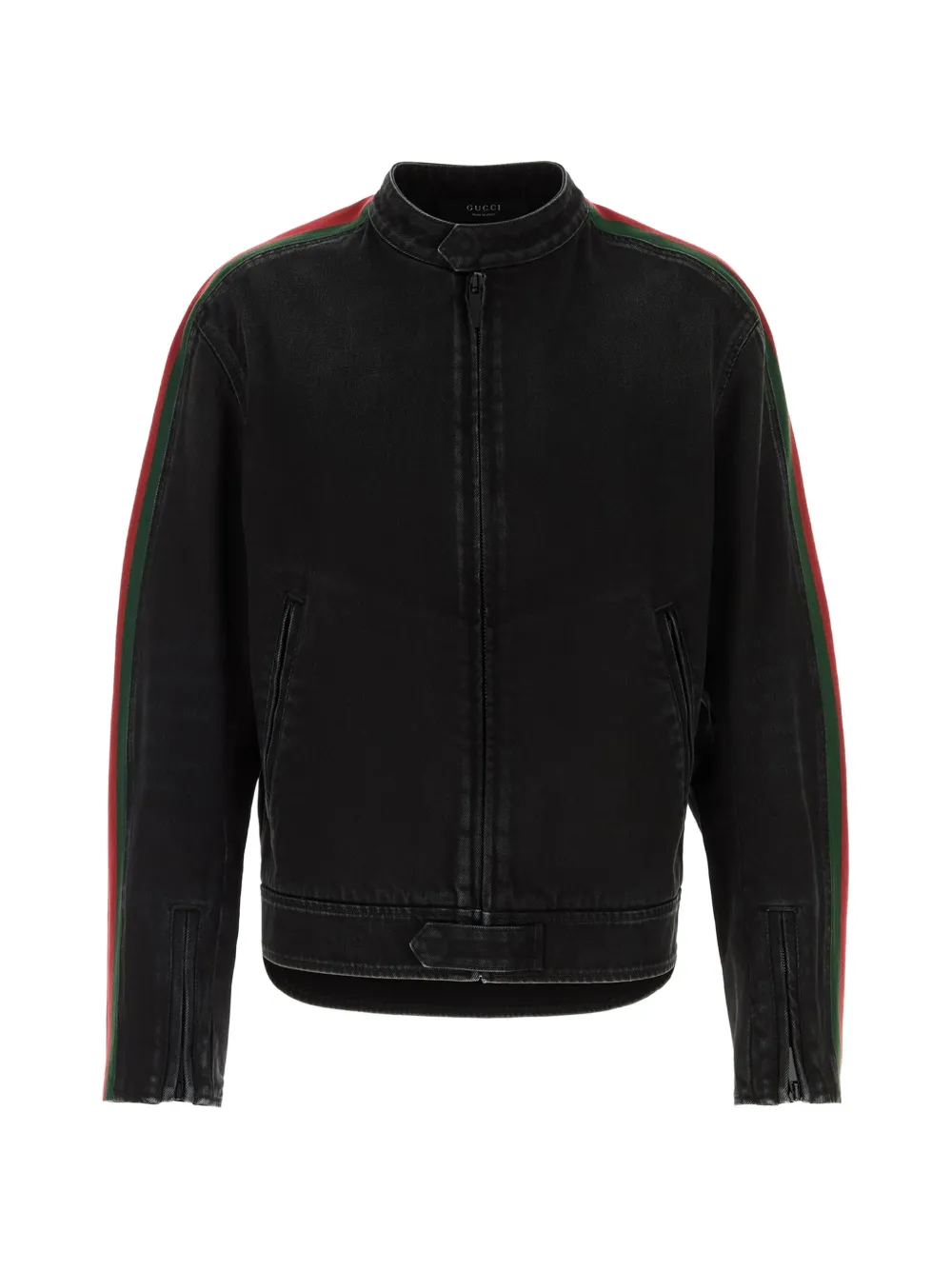 Gucci cotton denim biker jacket with Web - Schwarz