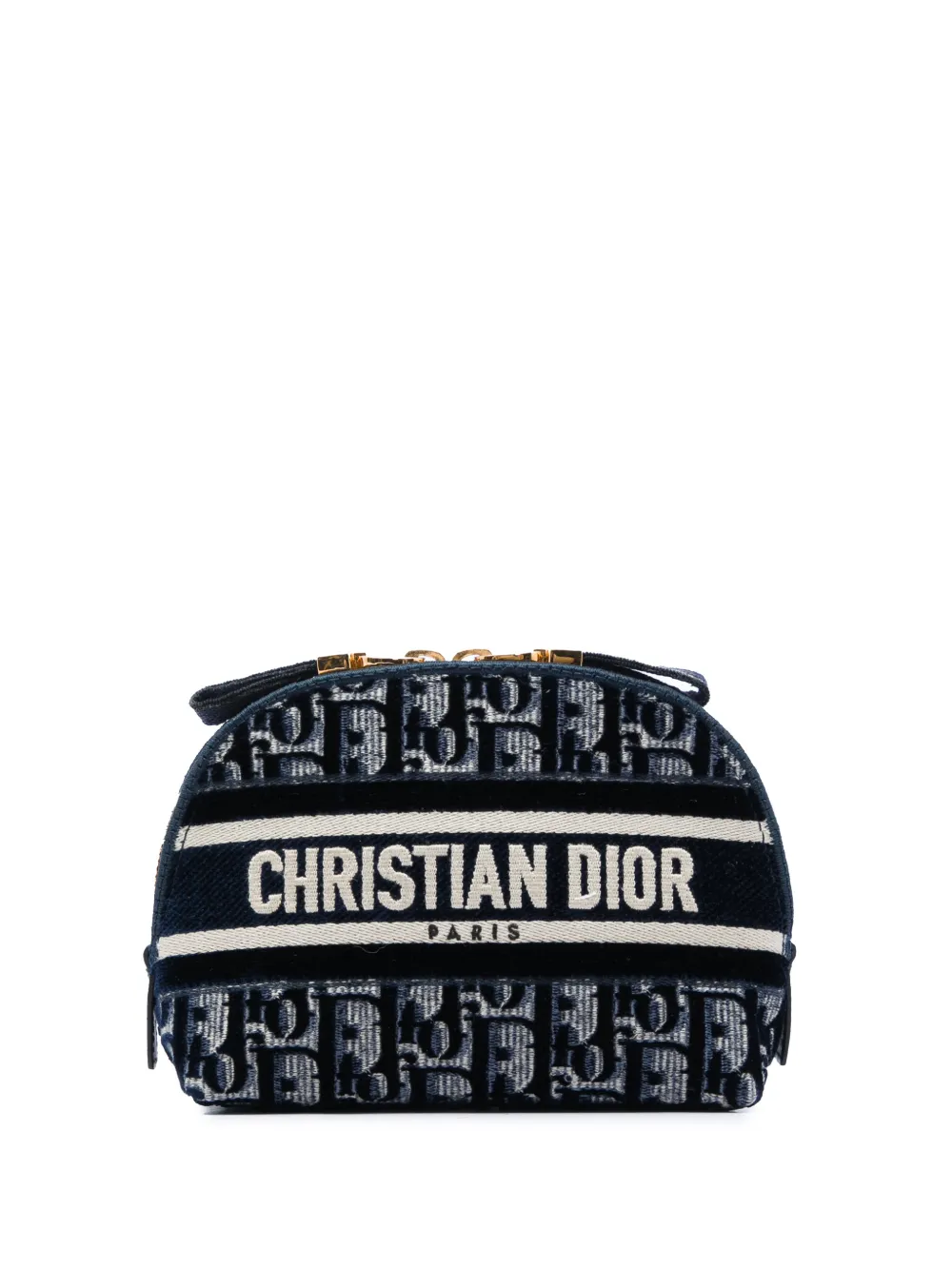 Pre-owned Dior 2021 Oblique Embroidered Velvet Cosmetic Pouch In Blue