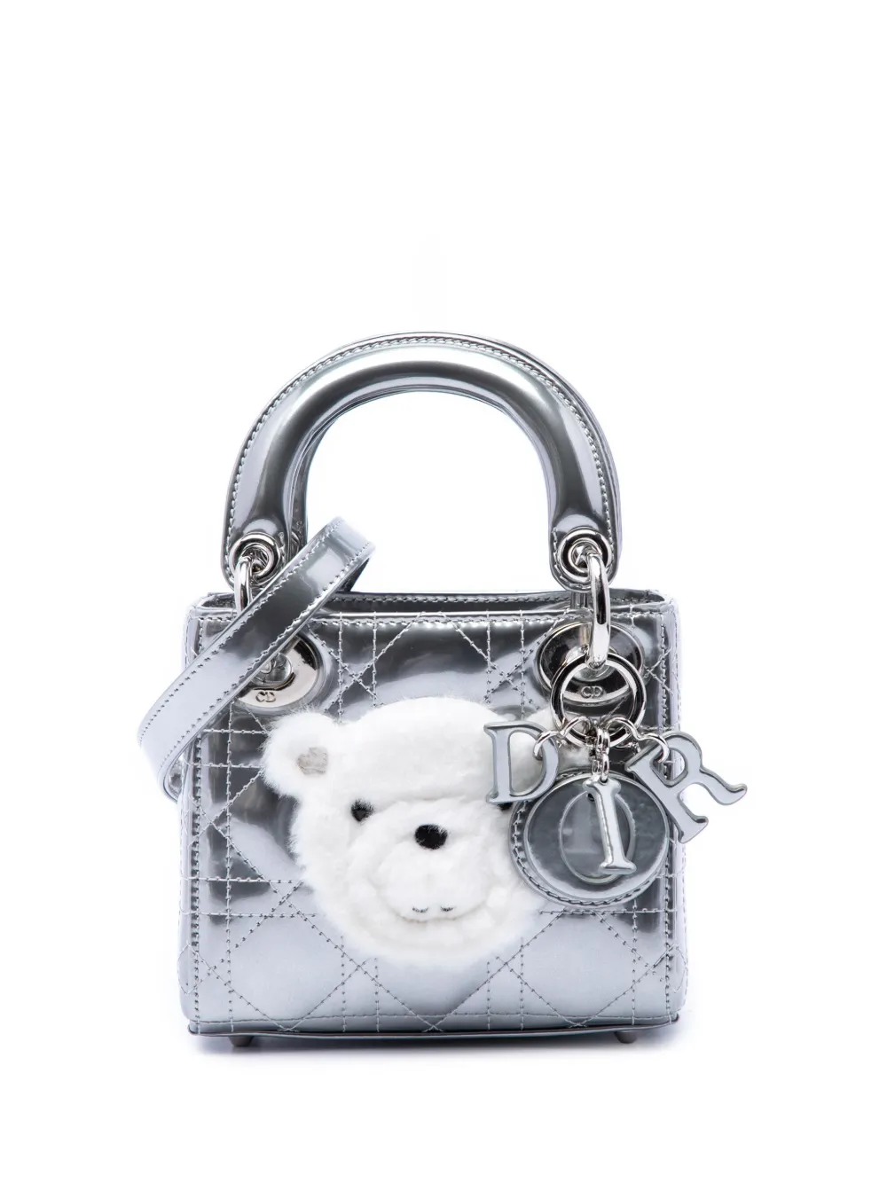 Christian Dior Pre-Owned 2018 Micro Metallic Patent Cannage Bear Lady Dior satchel - Silber