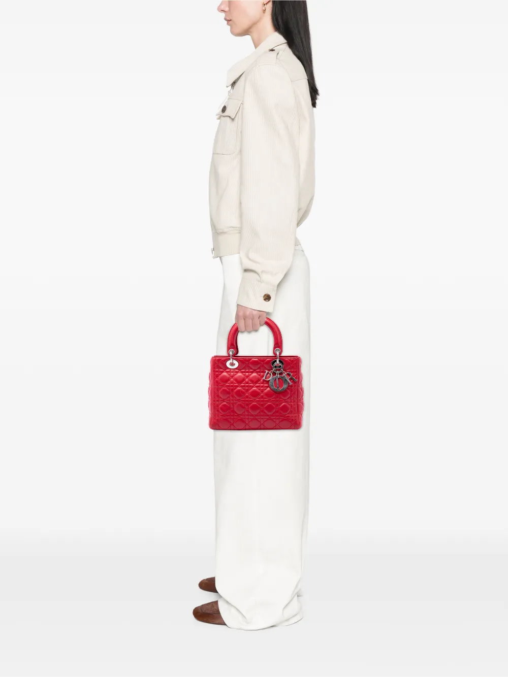 Dior Pre-owned 2009 Medium Lambskin Cannage Lady Dior Satchel in Red, view 2