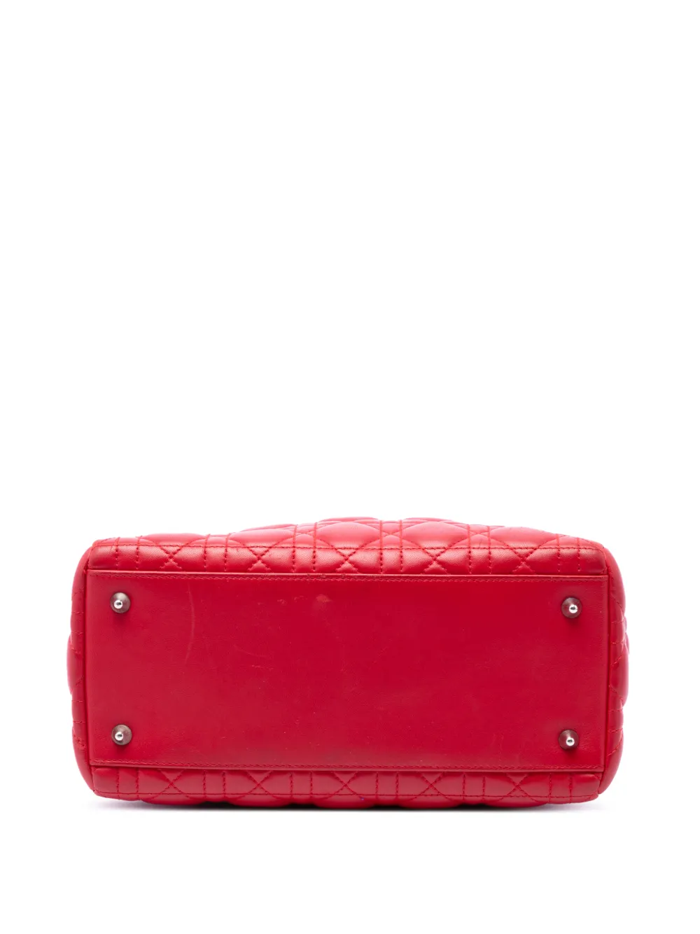 Dior Pre-owned 2009 Medium Lambskin Cannage Lady Dior Satchel in Red, view 4