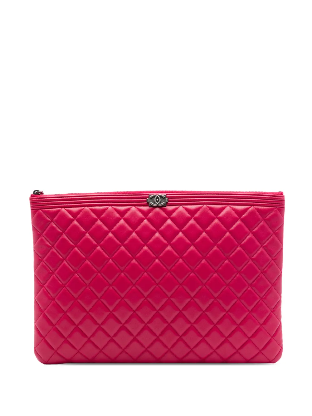 CHANEL Pre-Owned 2016-2017 Large Quilted Calfskin Chain Boy O Case clutch bag - Rosso