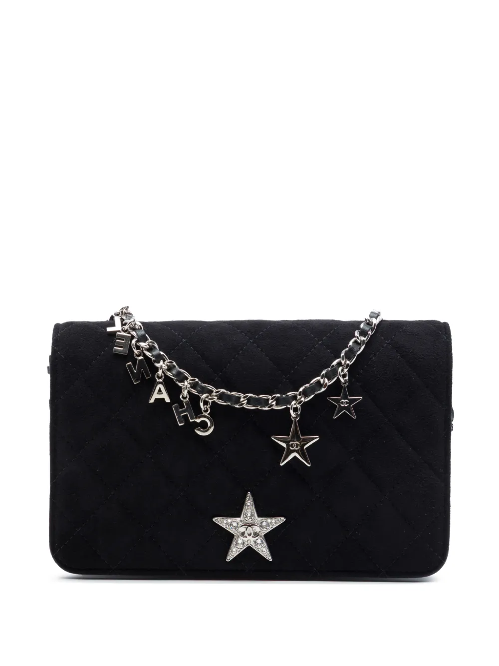 CHANEL Pre-Owned 2019 Quilted Suede Cocostellar Wallet on Chain crossbody bag - Nero