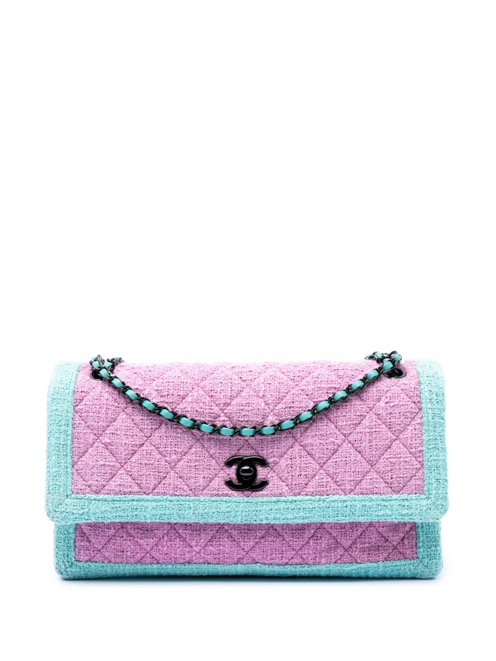 CHANEL Pre-Owned 2015-2016 CC Quilted Bicolor Tweed Flap shoulder bag - Blu