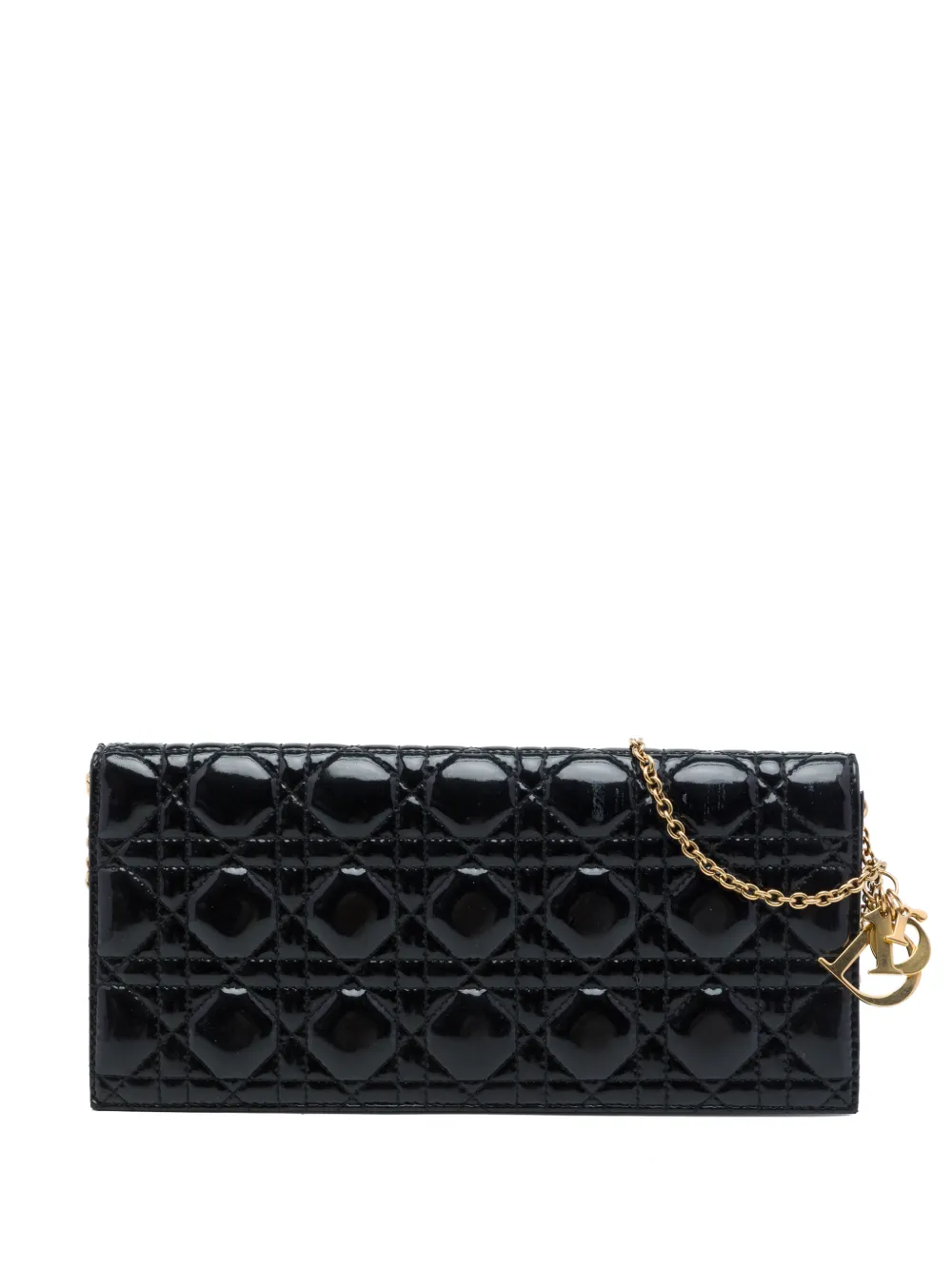 Christian Dior Pre-Owned 2018 Patent Cannage Lady Dior Clutch with Chain crossbody bag - Schwarz