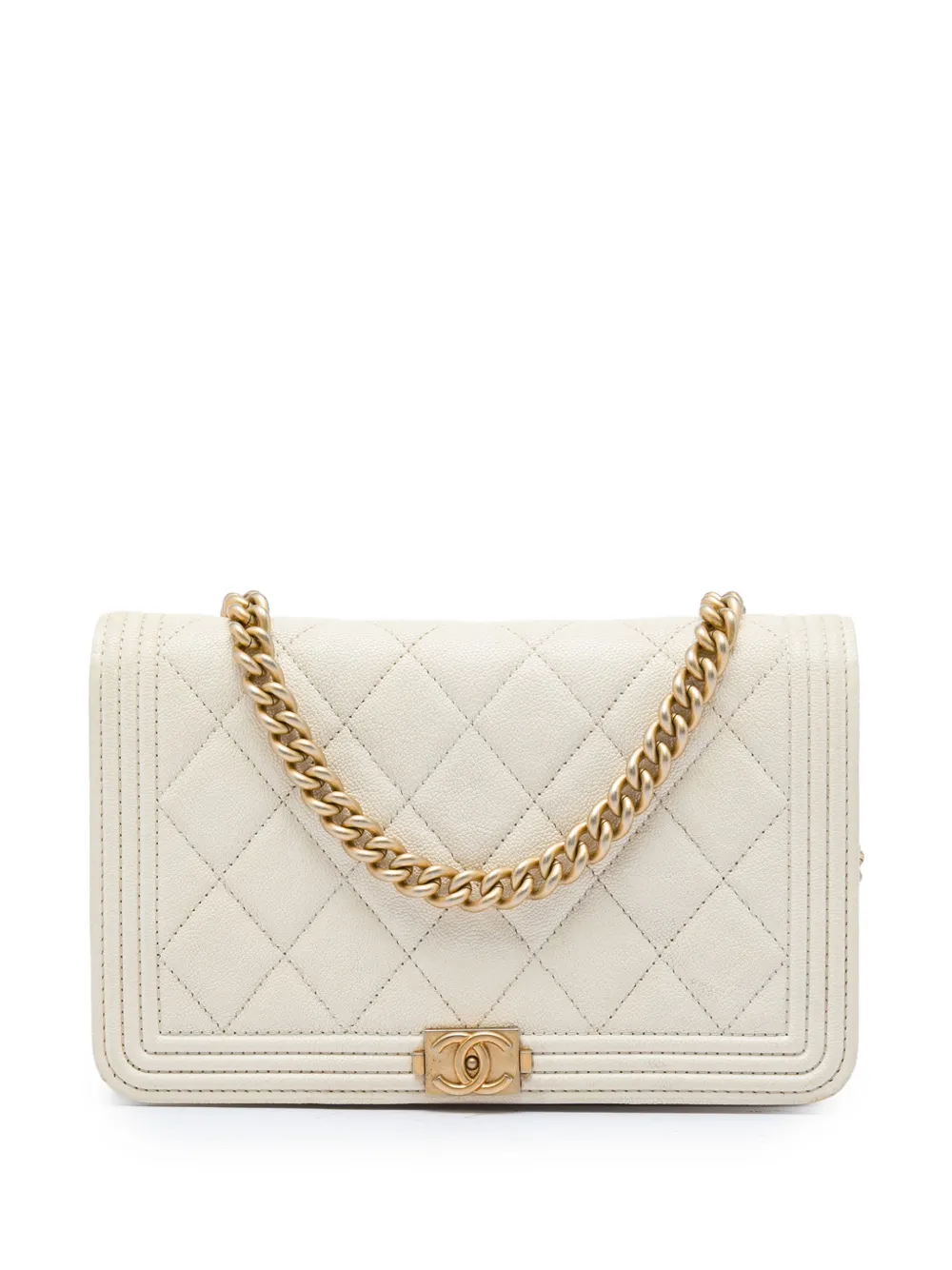 CHANEL Pre-Owned 2019 Quilted Caviar Boy Wallet on Chain crossbody bag - Bianco