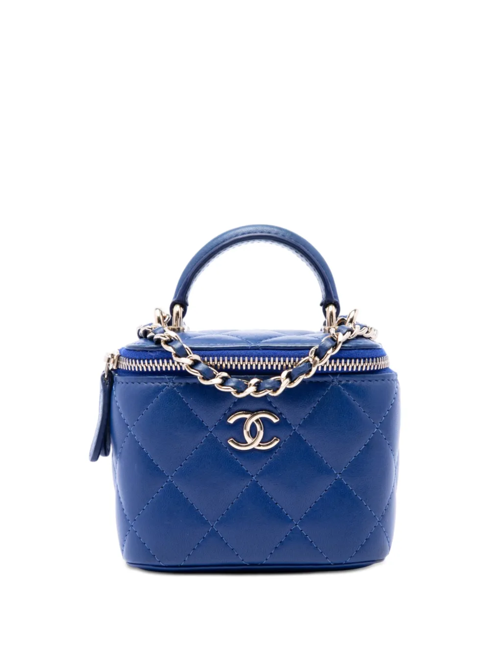 CHANEL Pre-Owned 2021 Mini CC Quilted Lambskin Top Handle Vanity Case With Chain satchel - Blu