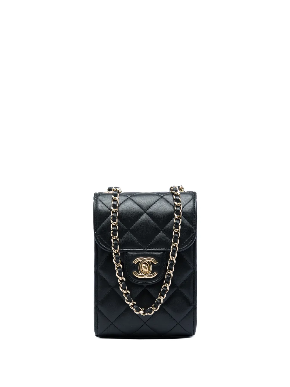 CHANEL Pre-Owned 2016-2017 CC Quilted Lambskin Phone Holder with Chain crossbody bag - Nero