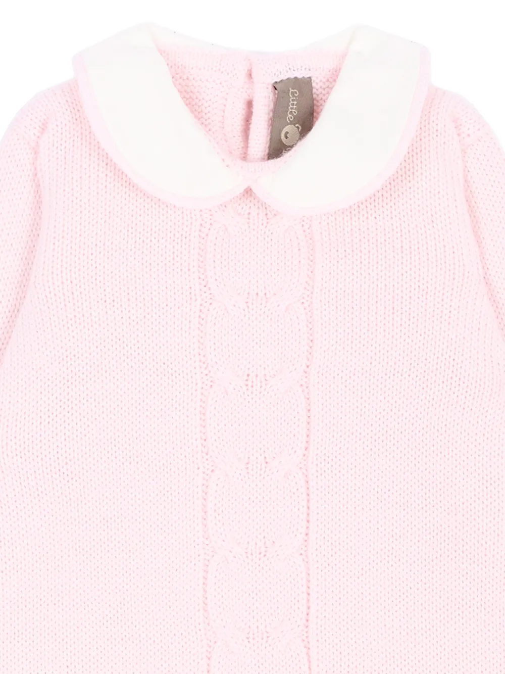 Little Bear Kabelgebreide romper met Peter Pan-kraag Roze