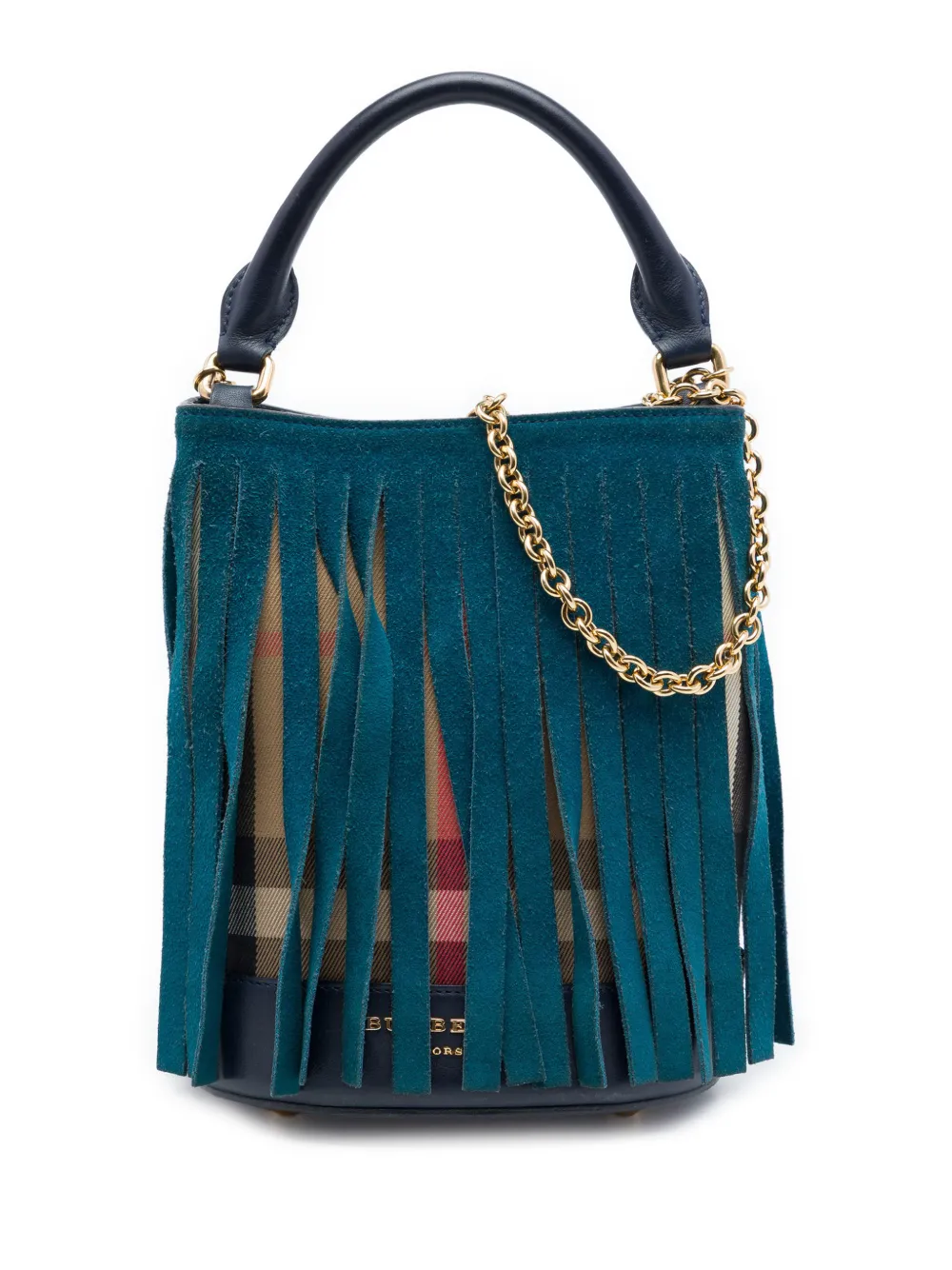 Burberry Pre-Owned 2000-2017 Prorsum House Check Canvas and Suede Fringe Bucket Bag satchel - Blau