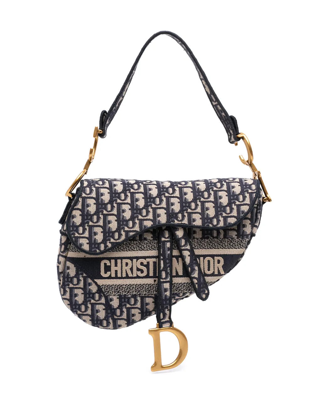 Christian Dior Pre-Owned 2020 Oblique Embroidered Canvas Saddle Bag shoulder bag - Blu