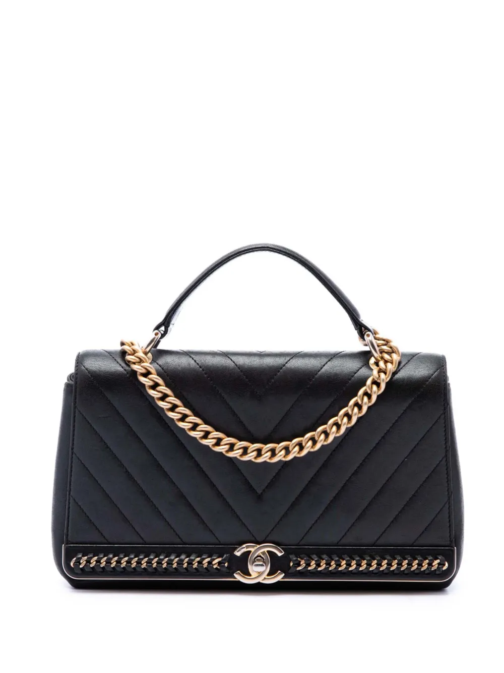 CHANEL Pre-Owned 2017-2018 Chevron Sheepskin Stitched Chain Top Handle Flap satchel - Nero