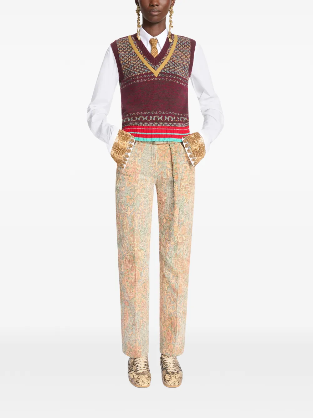 DRIES VAN NOTEN Slim-leg broek met jacquard Beige