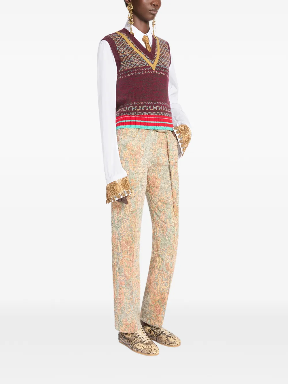 DRIES VAN NOTEN Slim-leg broek met jacquard Beige