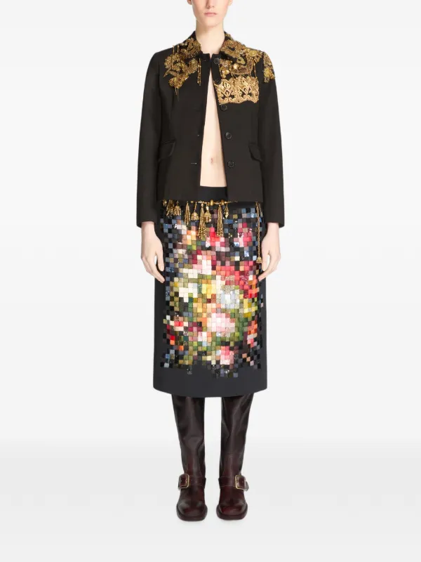 Dries Van Noten Embroidered Pencil Skirt in Black