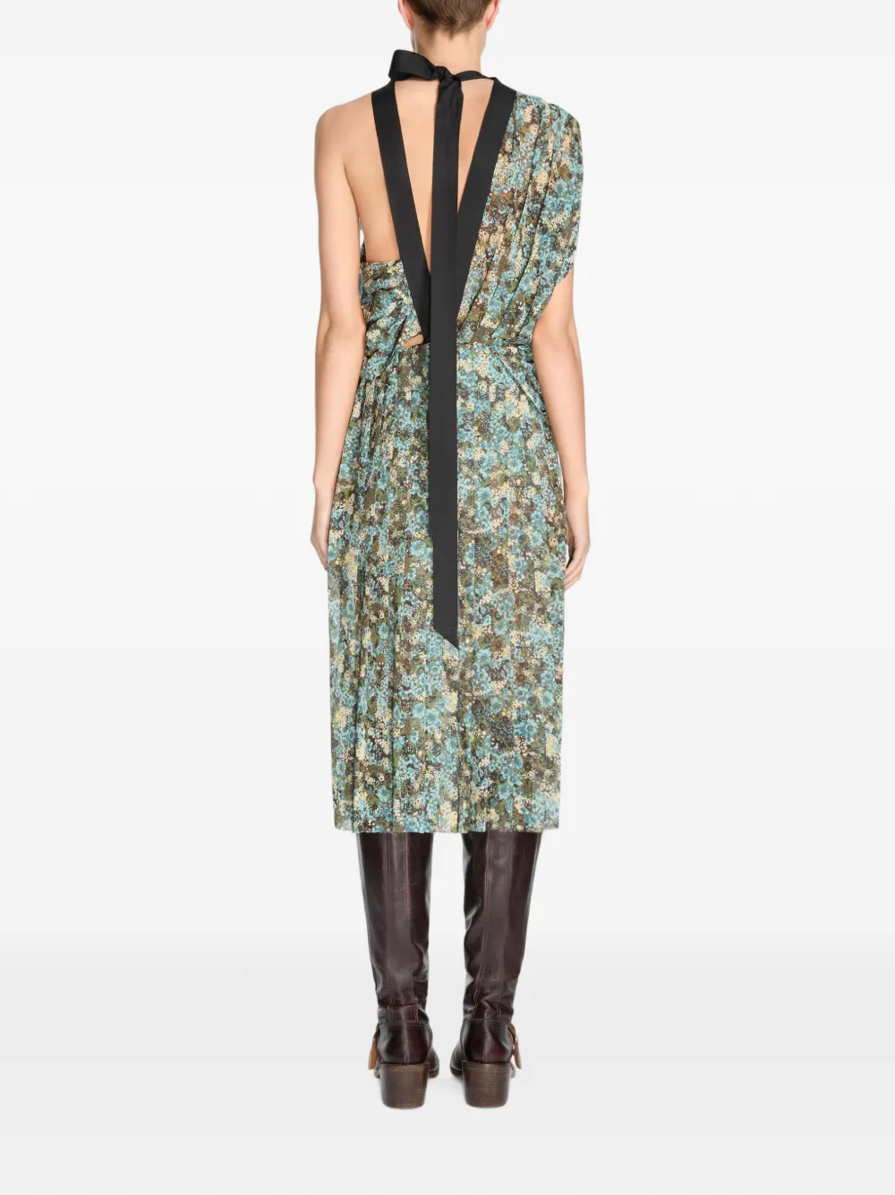 DRIES VAN NOTEN Asymmetrical Pleated Dress in Blue, view 3