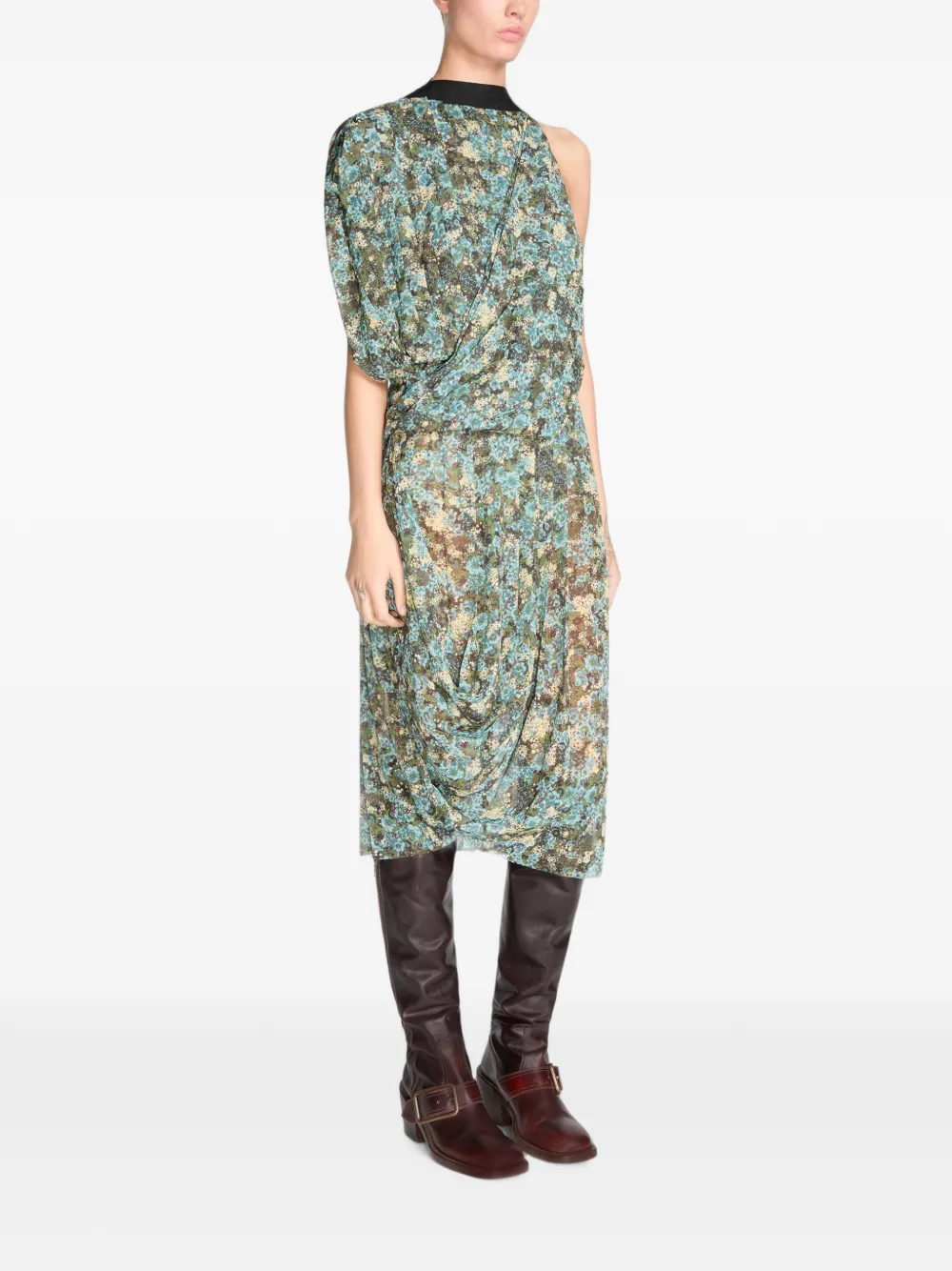 DRIES VAN NOTEN Asymmetrical Pleated Dress in Blue, view 2