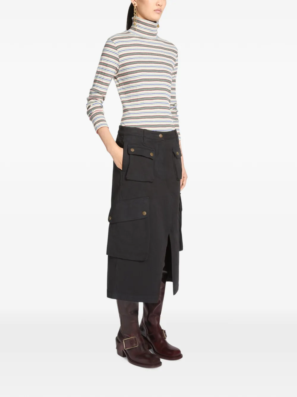 DRIES VAN NOTEN Overdyed Cargo Skirt in Black, view 3