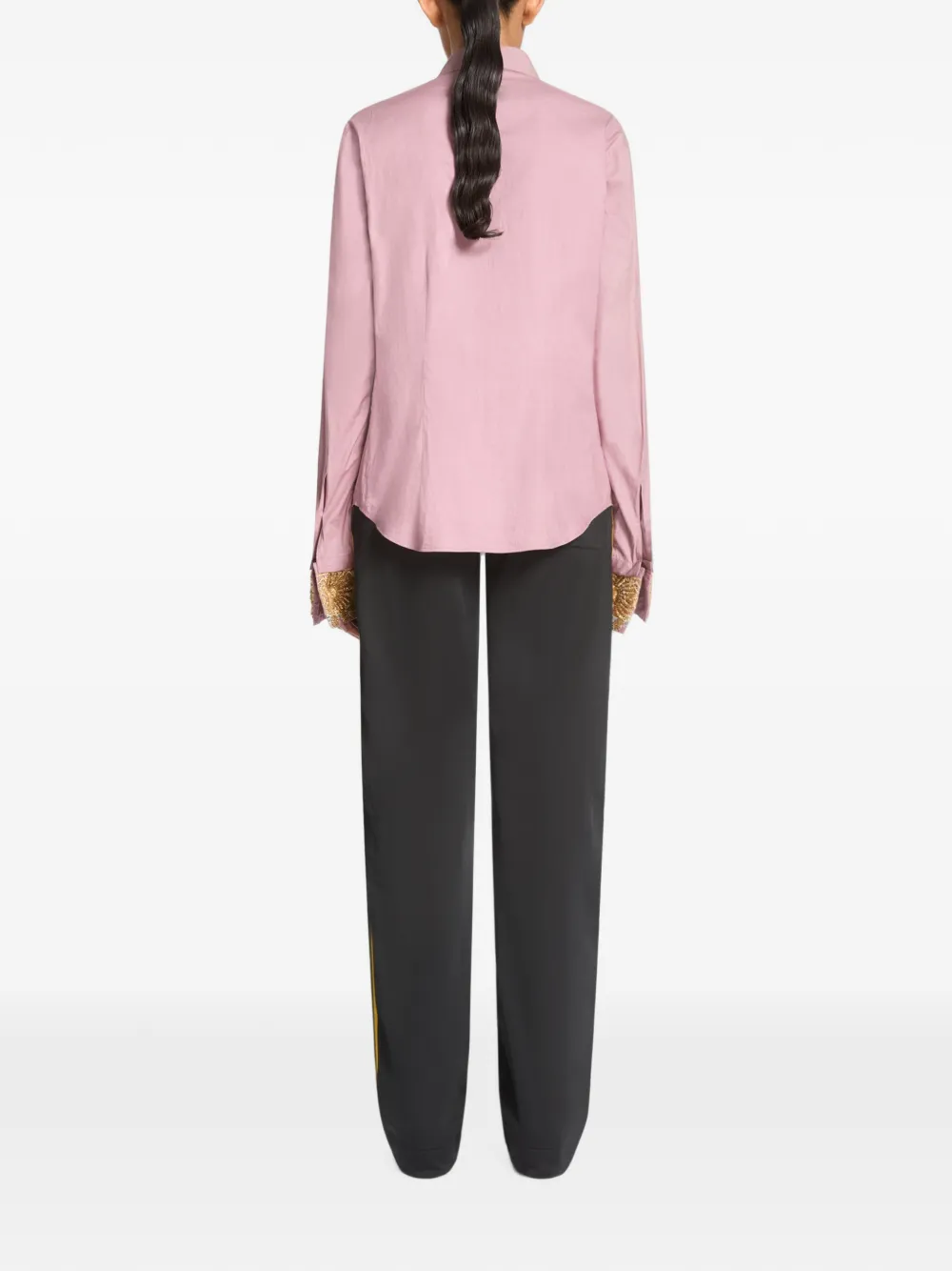 DRIES VAN NOTEN Embroidered Cotton Poplin Shirt in Pink, view 4