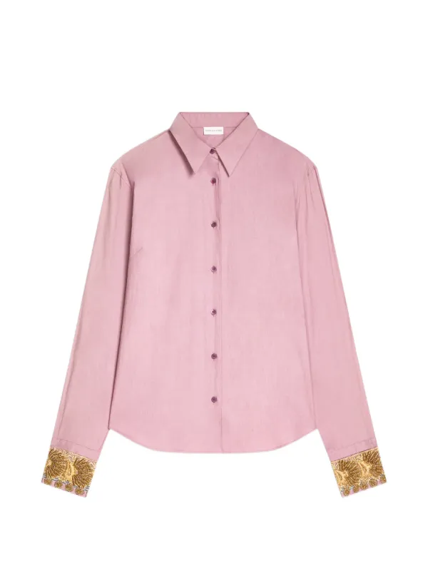 Dries Van Noten Embroidered Cotton Poplin Shirt in Pink